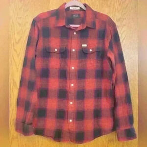 Matix Mike Anderson Men's M LS Flannel Button Shirt Black Red Plaid 100% Cotton